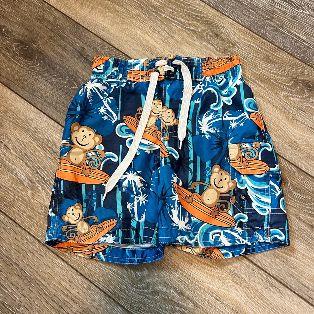 Kids Blue Monkey Surf Swim Shorts with Drawstring size 2T